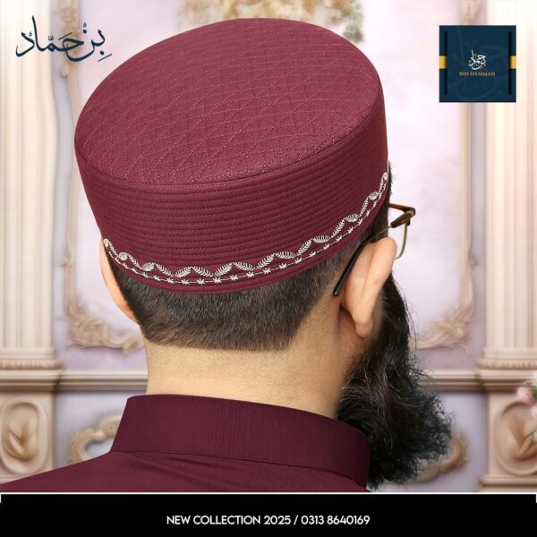 Men’s Koofi Collection – Premium Islamic Caps for Prayer & Daily Wear -Mehroon | Bin Hamamd Traders - Image 5